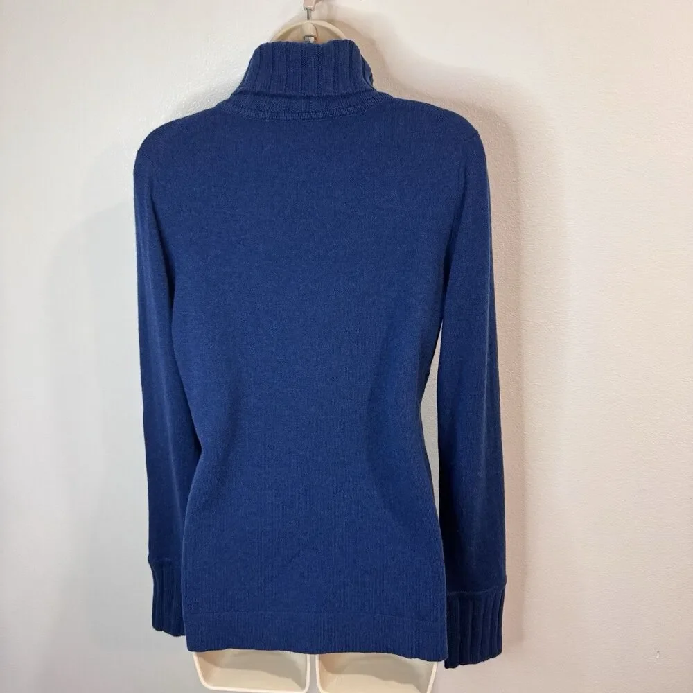 NWT Kinross 100% Cashmere Sweater L Turtleneck $311 Teal Blue Soft Knit Ribbed